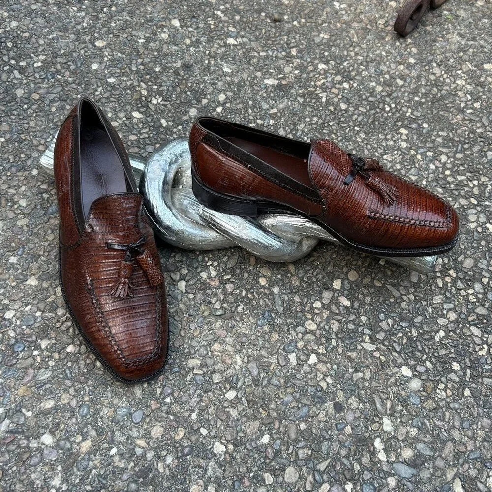 Johnston & Murphy Aristocraft USA Made Vintage Brown Lizard Slip On Dress Shoes